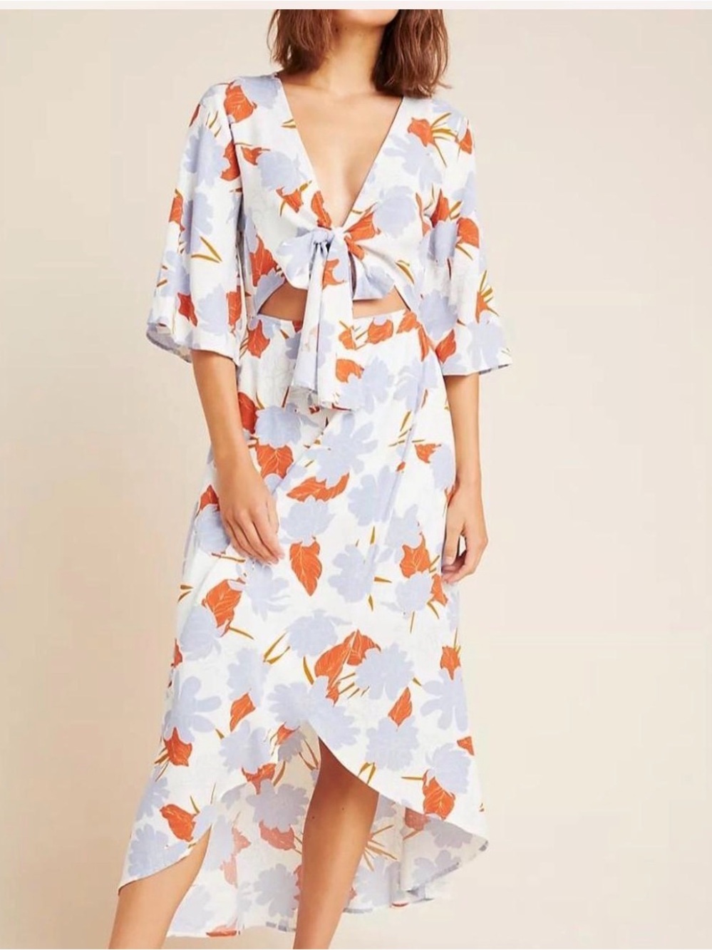 L*SPACE Kellen midi length floral tropical tie front resortwear vacation dress S